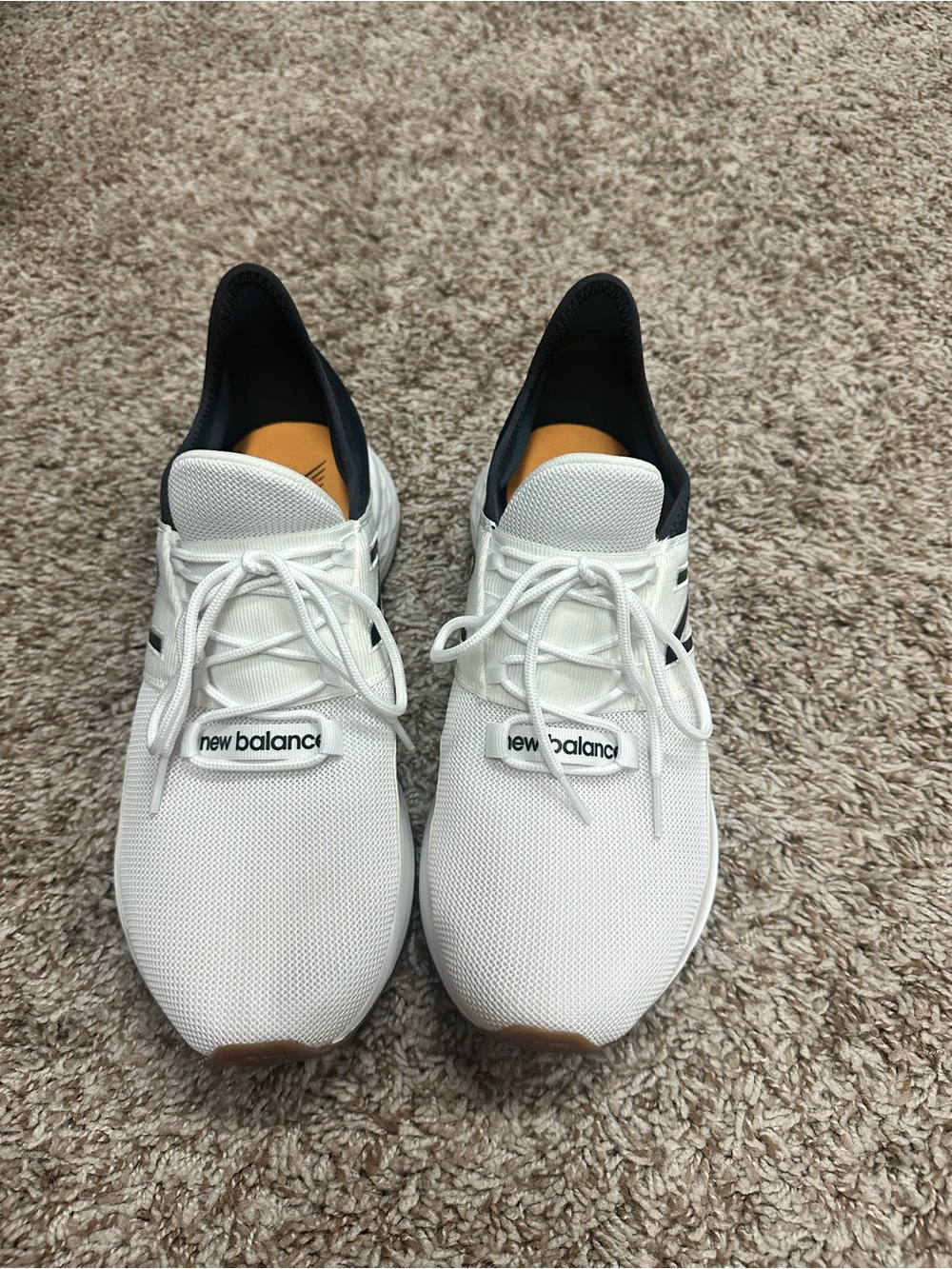 New Balance Men's White Sneakers with Black Collar and Gum Sole